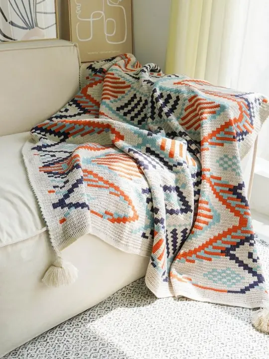 北欧風の夏用ニット毛布【オフィスでの昼寝やシングルショールとして最適】