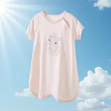 赤ちゃん用夏用モダール生地の短袖スリープドレス【涼感・女の子用・空調対応】（セットアップ対応）