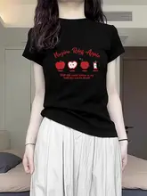 アップルプリント 半袖Tシャツ【女性用・ラウンドネック・リラクシングフィット】