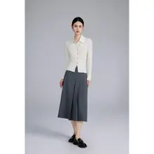 春夏用グレーのプリーツスカート【女性用・上品デザイン】（セットアップ対応）