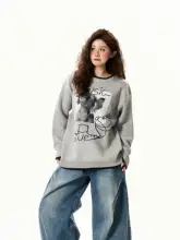 アメリカンヴィンテージデザイン！小犬モチーフのクルーネックセーター【秋用・ゆったりシルエット・着回しやすい】