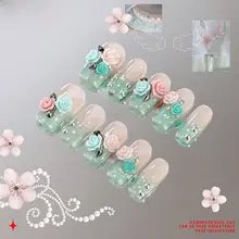 手作りフレンチネイル【薄荷色・スタッズ・ドット柄・パンクスタイル】