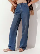 デニムストレートパンツ【ビンテージ風・柔らかさ・スリムフィット・日常用】（セットアップ対応）