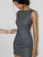 フレンチスタイルのレトロなストライプワンピース【ノースリーブ・タイトフィット・通勤用】