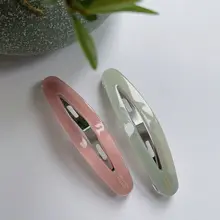 韓国輸入 薄型エレガントヘアクリップ【オーバルデザイン・フランス風・ピンク・ブラック】