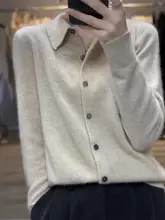 春用の100%羊毛カーディガン【ポロカラー・長袖・洗練されたデザイン】