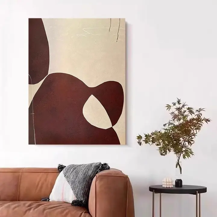 手描き油絵アート【抽象・ワビサビスタイル・ワインレッド・現代的】