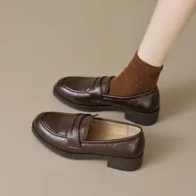厚底ローファーシューズ【ブラウン・一体型・英倫スタイル・通勤用】
