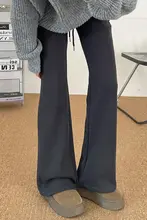 加圧素材のグレー微喇パンツ【カジュアル・ハイウエスト・大きいサイズ・極上の柔らかさ】（セットアップ対応）