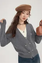 大きいサイズ レディース ニットカーディガン【秋冬用・グレー・重ね着風】（セットアップ対応）