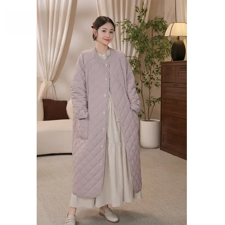 菱形柄のゆったりとしたロングコート【冬用・フリーサイズ】