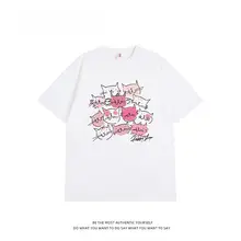 デザイン性の高い猫柄コットン半袖Tシャツ【夏用・ゆったりサイズ】