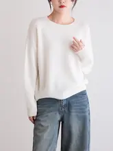 秋冬用 ラウンドネック ゆったりした全羊毛ニットトップス【シンプルで高級感あり】