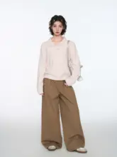 ピンクのポロ風トップス【ドールカラー・長袖・ニット・秋冬用・ゆったり・インナーに最適】