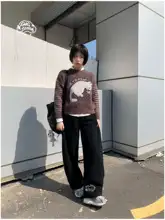 AIR TRAIN スカルデビル裏起毛デニムパンツ【冬用・ウエストゴム・サブカルチャーデザイン】