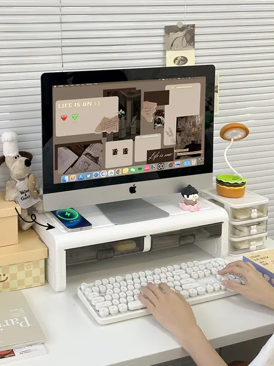 スタンド ディスプレイ 高さ調整 ノートパソコン オフィスデスク USB ワイヤレス充電 卓上