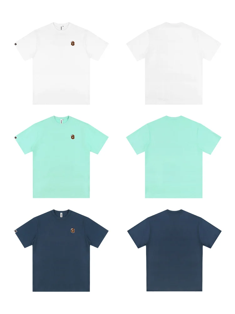 UKUMA ビンテージ風丸首Tシャツ：シンプルロゴ刺繍デザインの日常着としての実用性とデザイン性