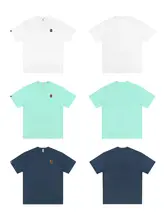 シンプルロゴ刺繍デザインのヴィンテージ風丸首Tシャツ【白・ネイビー・半袖】