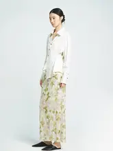 春夏用のグラデーションメッシュミディスカート【松霜緑・軽やかなデザイン】（セットアップ対応）