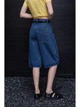 青いデニムショートパンツ【フィット・カジュアル・ゆったりとしたデザイン】（セットアップ対応）