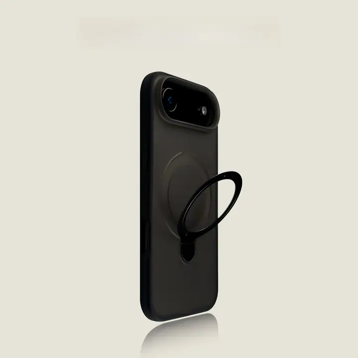 iPhone用ブラックスキン感触スマホケース【スタンド機能・マット質感・シンプルデザイン・大孔】