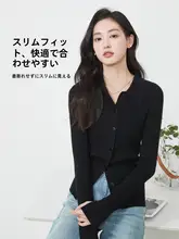 デザイン性優れたポロ襟のニットカーディガン【女性用・長袖・スリムフィット】