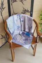 青山を望む！シルク製の雪花サテン牡丹柄スカーフ【中国風・秋用・女性用】