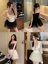 薄いチュールの月光バレエ風ハイウエストメッシュ切り替えフレアスカート（セットアップ対応）