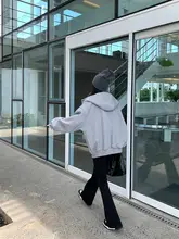 グレー フード付きジップアップパーカ【厚手・ルーズフィット・春秋用】
