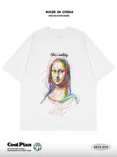 文芸的なデザイン！モナリザプリントのラウンドネックTシャツ【ユニセックス・半袖・レトロスタイル】