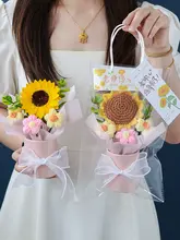手作りかぎ針編みひまわりの小花バケツ【創意ギフト・園児用・実用的】