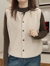 春季おしゃれ！ラウンドネックニットベスト【大きいサイズ・ゆったりシルエット・レイヤードスタイル】