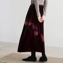 秋冬用 金丝绒ハイウエストロングAラインスカート【優雅なドレープ・大きいサイズ】
