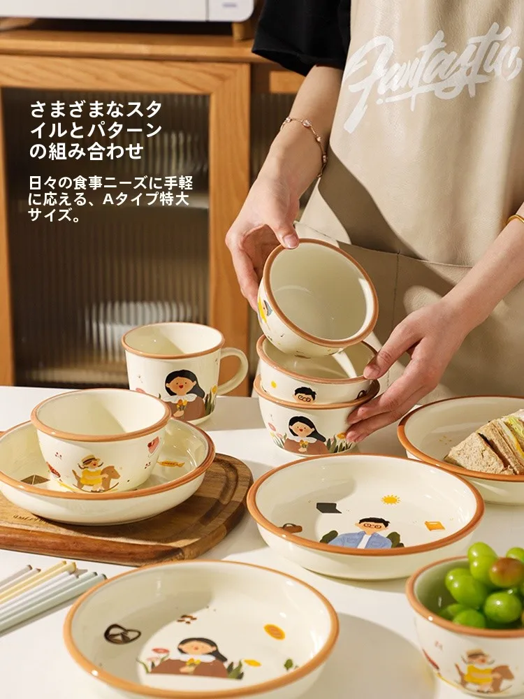 家族向けの親子丼セット：温かみのあるデザインとお箸付きの陶器食器