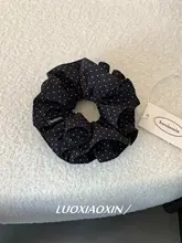 黒いドット柄のコットン布製ヘアゴム【二重構造・シンプルデザイン・髪まとめ用】