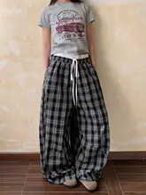 チェック柄ワイドレッグパンツ【レトロストリート・フィット・肌理感】