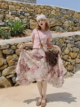 高腰不規則波模様プリントスカート【夏用・ゆったり・油絵風】（セットアップ対応）