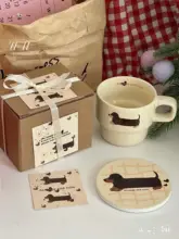 可愛い手描きのウィンナー・ドッグマグカップギフトセット【陶器製・朝食用・プレゼントに最適】