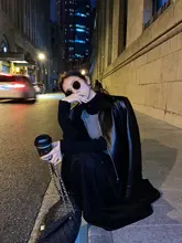 黒の翻領レトロPUレザーアウター【ゆったりフィット・バイクジャケット・ジッパー短丈】