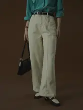 LLANO 白色ヴィンテージスタイル ハイウエストデニムパンツ【ストレート・カジュアル・夏秋用】