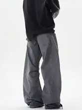ISIETS メンズヴィンテージウォッシュウエストカットデニムパンツ【ゆったりワイドレッグ・工装スタイル】