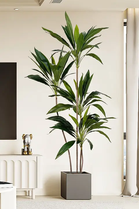 フロアプランツ 偽の緑植物 リビング装飾 ベルベット バイオミミクリー植物 クリームスタイル 大型オブジェ
