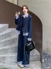 シャツカラー切り替えデニムセット【秋用・カジュアル・2点セット】