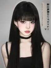 黒ピシっとストレートウィッグ【フルヘッド・エアリーバング・ナチュラルデザイン】