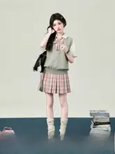 春の制服風 ジェイケー格子柄スカート【小柄対応・プリーツデザイン】（セットアップ対応）