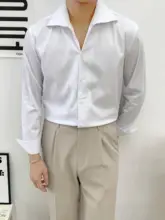 ビジネスカジュアル用 メンズ 長袖Vネックシャツ【スリムフィット・アイタリアンカラー・ノーアイロン】