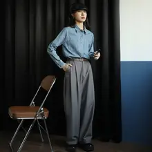 無地ストレートワイドパンツ【高ウエスト・フィット・レトロスタイル・カジュアル】（セットアップ対応）