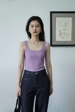 ポプクリオ 春夏用 フェミニンデザインのスクエアネックキャミソール【ニット・フィット感あり】