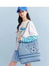 大容量キャンバス製女児トートバッグ【ショルダー対応・デニム風】（セットアップ対応）