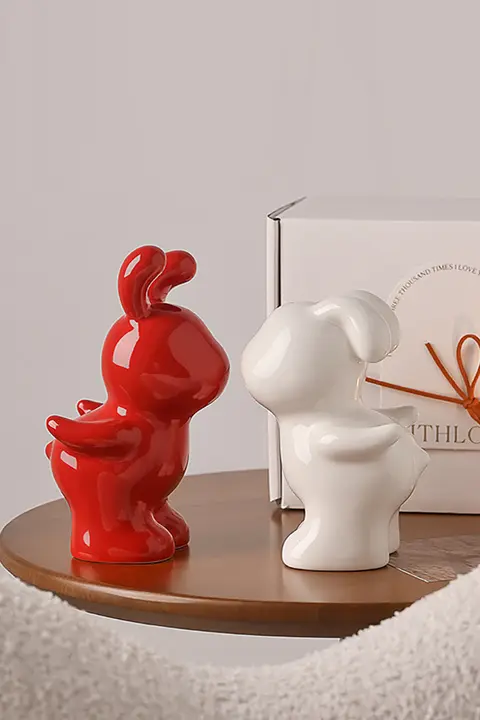 ウサギ 装飾品 カップル 引っ越し 結婚 バレンタインデー 誕生日 陶器 創造的 シンプルな 赤